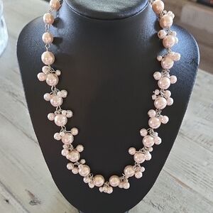 Elegant Faux Pink Pearl Cluster Necklace